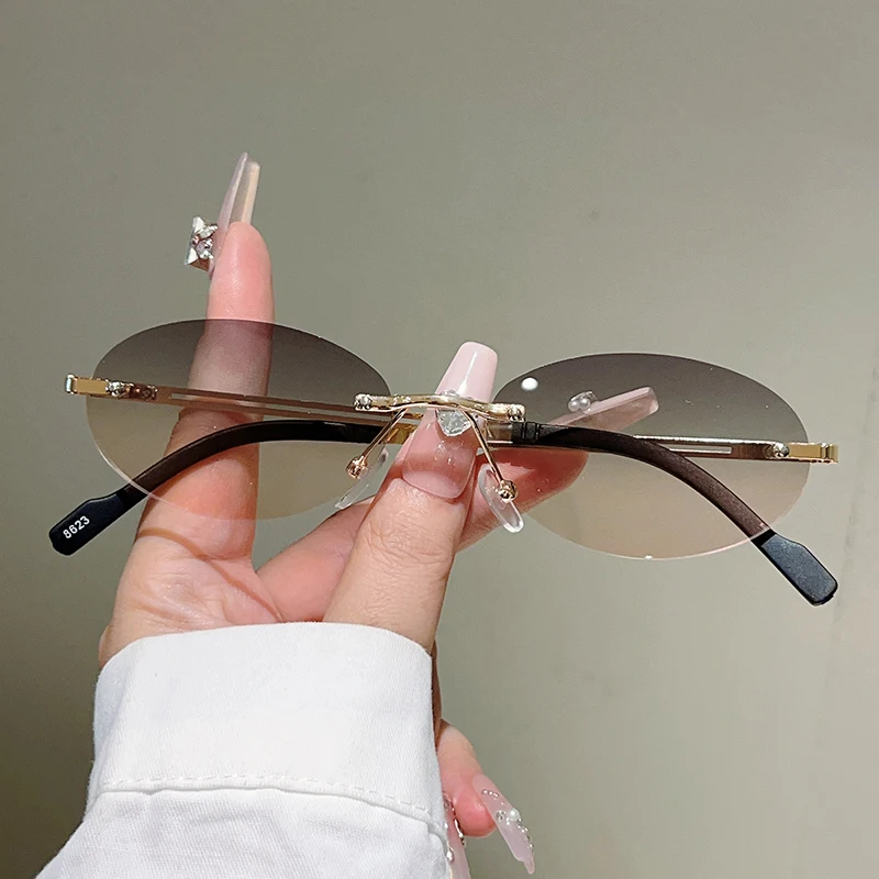 Designer Sunglasses - Okulary przeciwsłoneczne bez oprawek, owalne, damskie,