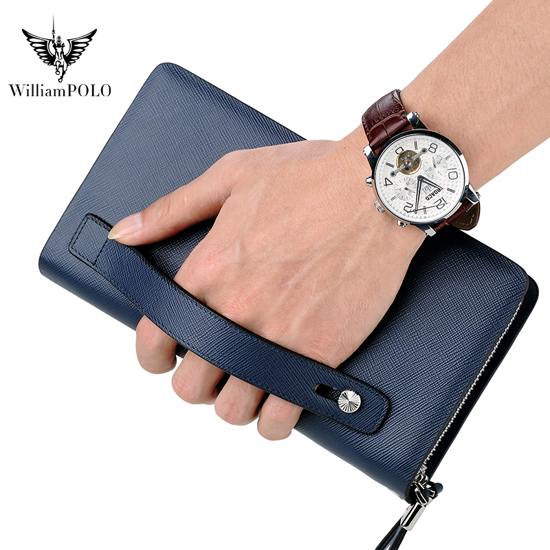Leather Wallet Men - WILLIAMPOLO Luksusowa męska skórzana torba kopertówka,