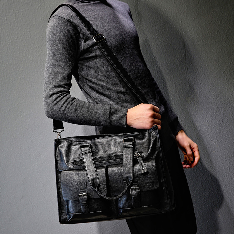 Leather Briefcase - Torba na ramię ze skóry PU,