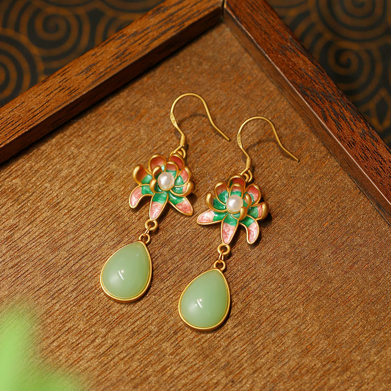 Gold Plated Jewelry - Zielone, naturalne kolczyki w kształcie kropli