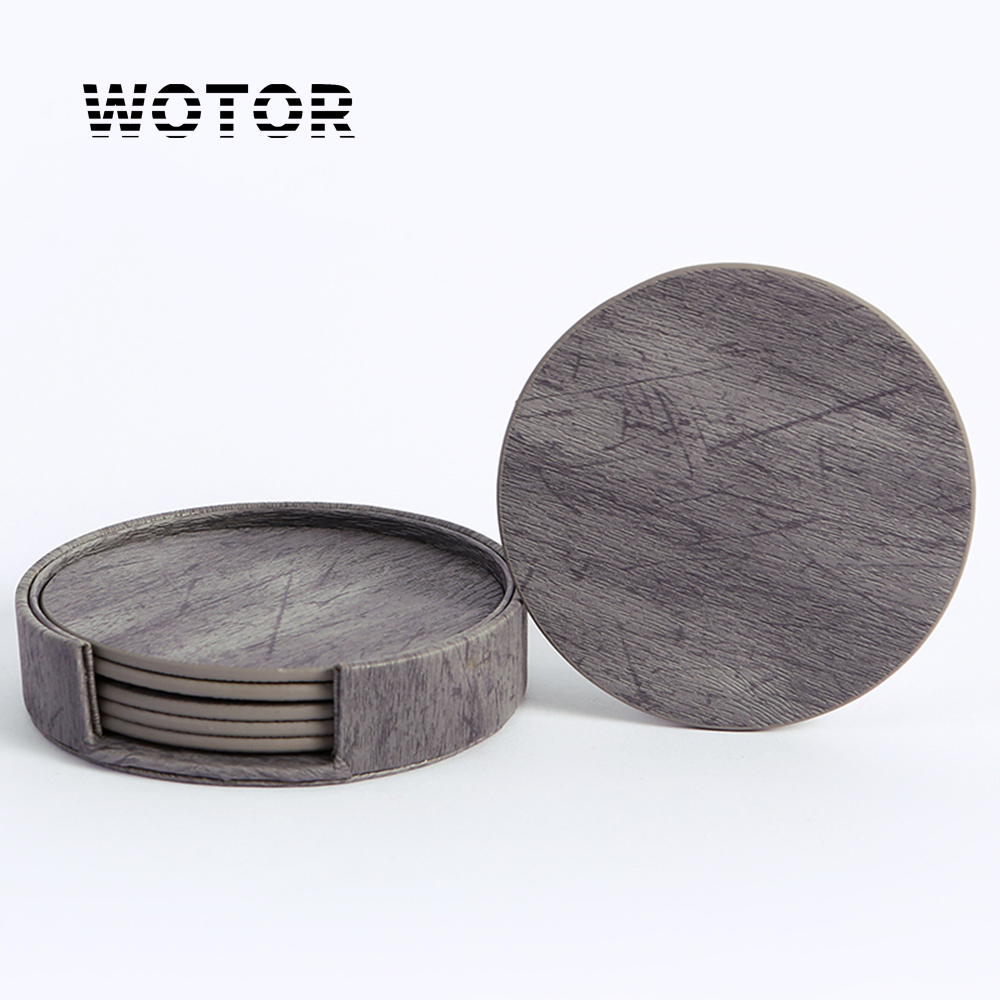 Marble Coaster Set - WOTOR 6PCS/Lot Koło Skóra z drewna