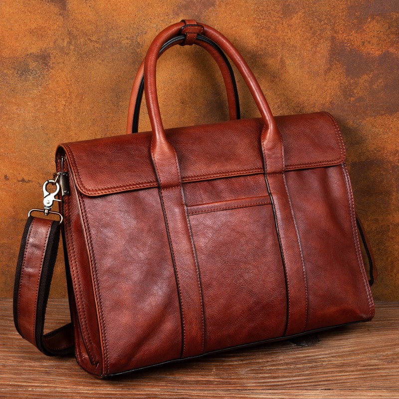 Leather Briefcase - Torebka ze skóry garbowanej roślinnie, męska