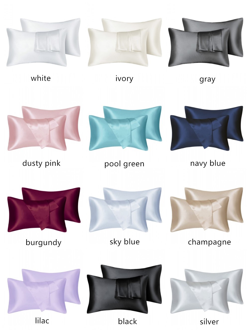 Silk Pillowcase - 2szt/lot Solidne jedwabiste satynowe poszewki na