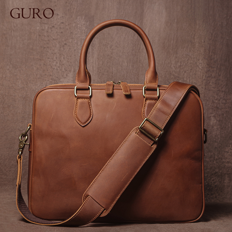 Leather Briefcase - GURO Men Crazy Horse teczka ze