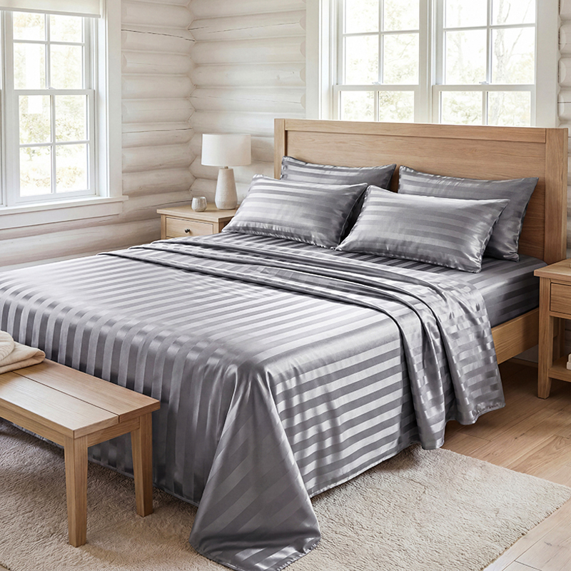Silk Pillowcase - Zestaw pościeli z satyny w paski,