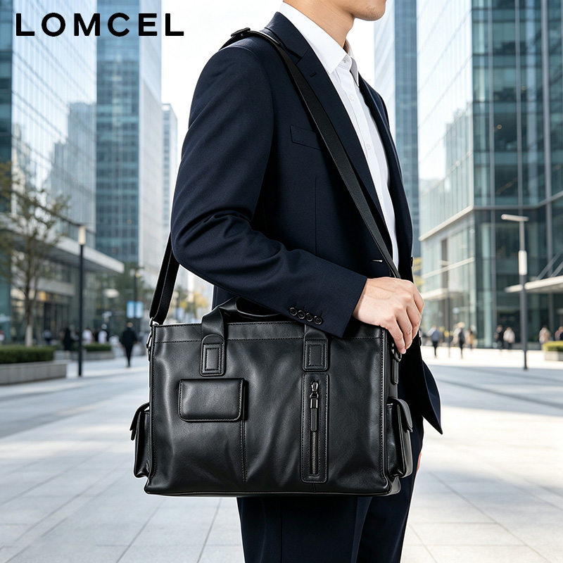 Leather Briefcase - LOMCEL P116 – modna torebka, wykonana