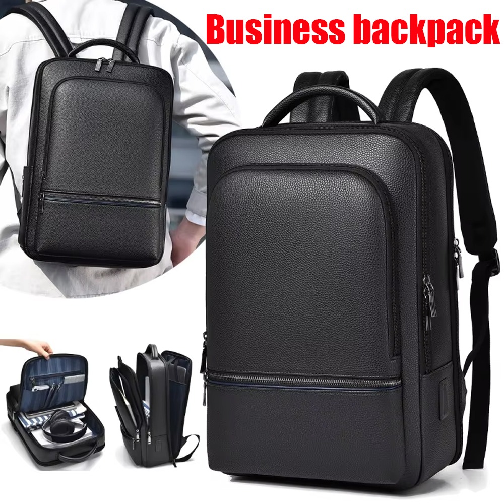 Leather Briefcase - Męski plecak z ekoskóry z portem