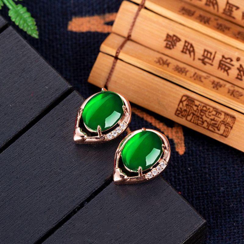 Gold Plated Jewelry - Naturalne jadeitowe kolczyki kwiatowe Kamienne kolczyki