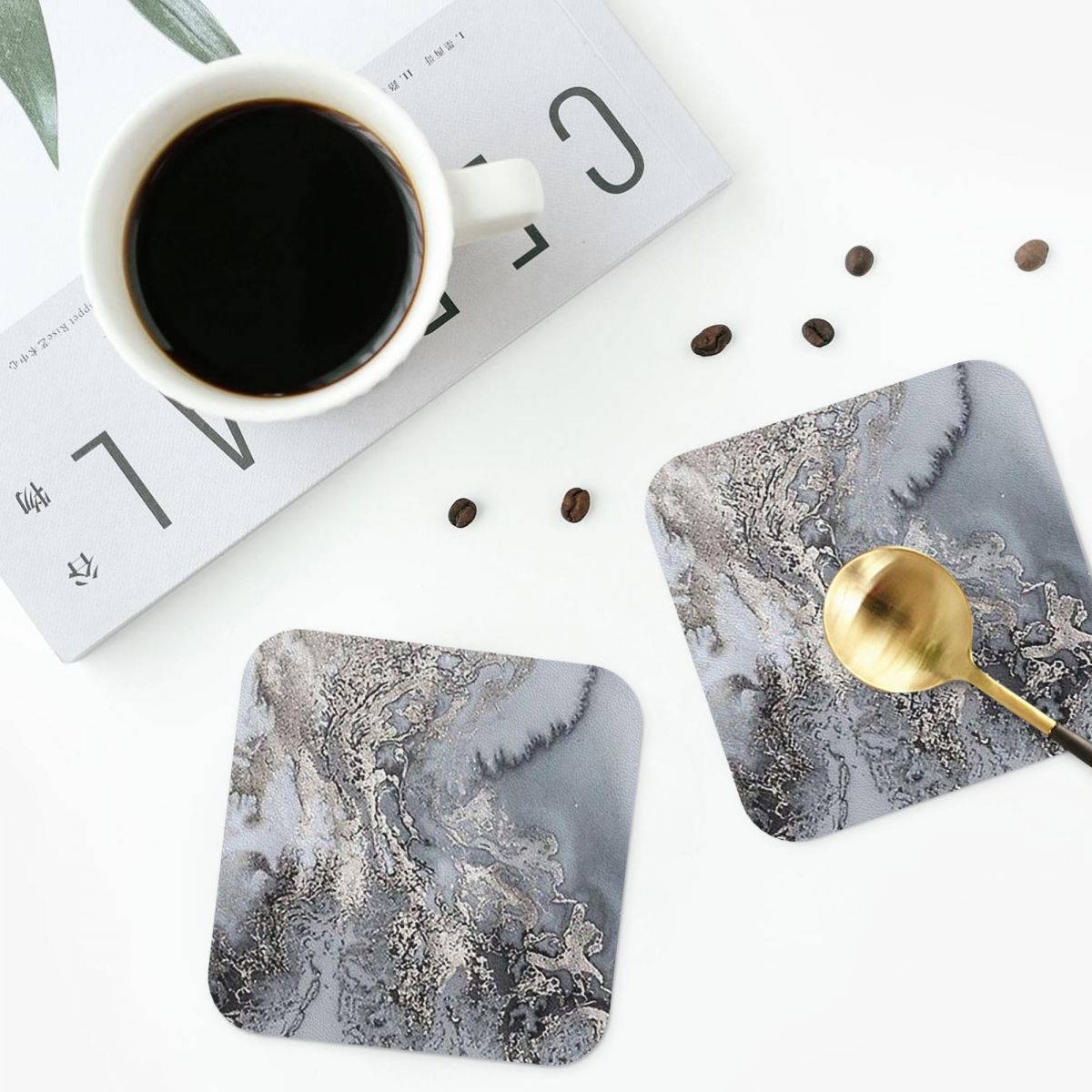 Marble Coaster Set - Szare i srebrne podkładki pod kubki
