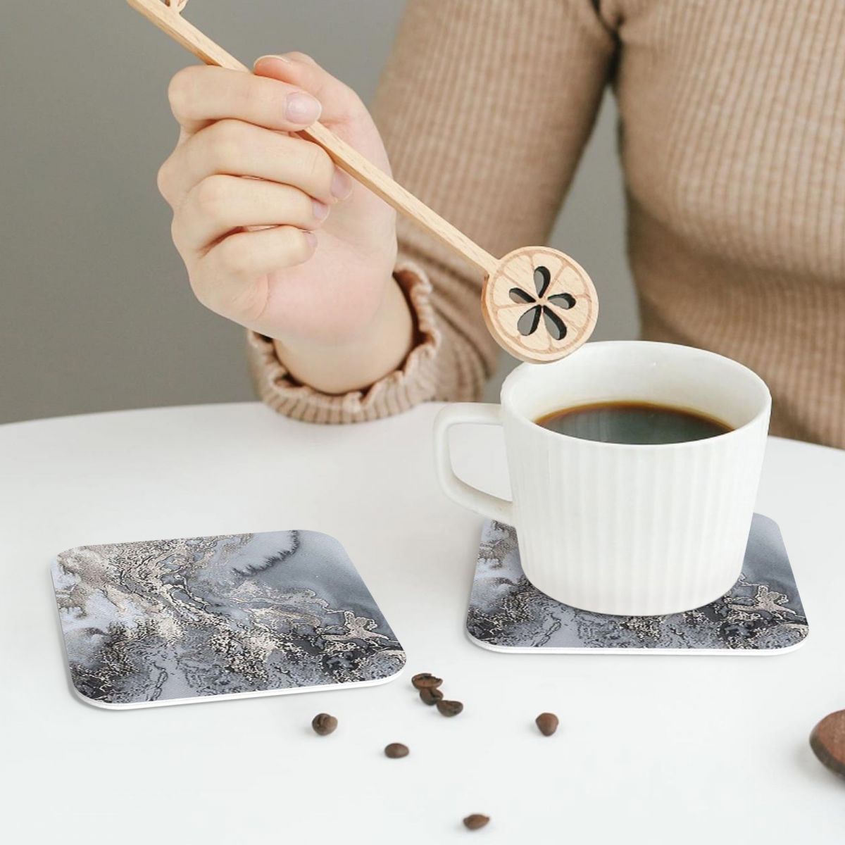Szare i srebrne podkładki pod  – Marble Coaster Set recenzja i cena